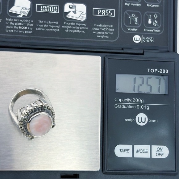 Sterling Silver 925 Vintage Marcasite and Mother of Pearl Ring Size 7 Chunky GUC - Picture 11 of 12